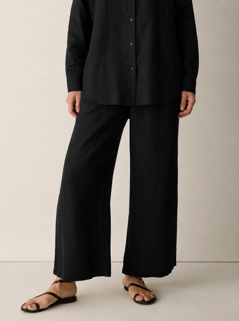 Eileen Fisher Wide Leg Pants Womens Small Black Lagenlook Boho Casual Relaxed